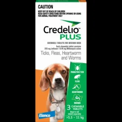 New Credelio Plus - Chewable Tablets for Medium Dogs (5.5-11kg) (3pk)