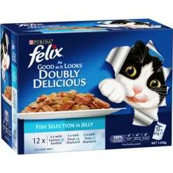 Discount Nestle Wet FELIX - Adult Doubly Delicious Fish Selection in Jelly Wet Cat Food (85g x 12pk)