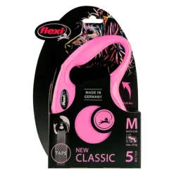 Clearance Natures Best Flexi - New Classic Retractable Tape Lead for Medium Dog Pink (5m)