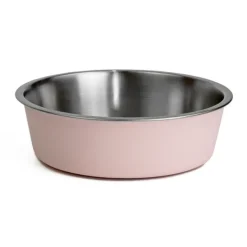 Best WagTime - Pink Stainless Steel Dog Bowl (Large)
